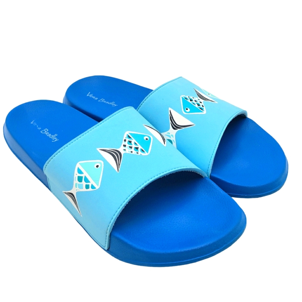 Vera Bradley Womens L 9-10 Fish Beach Slides Blue Sandals Rubber